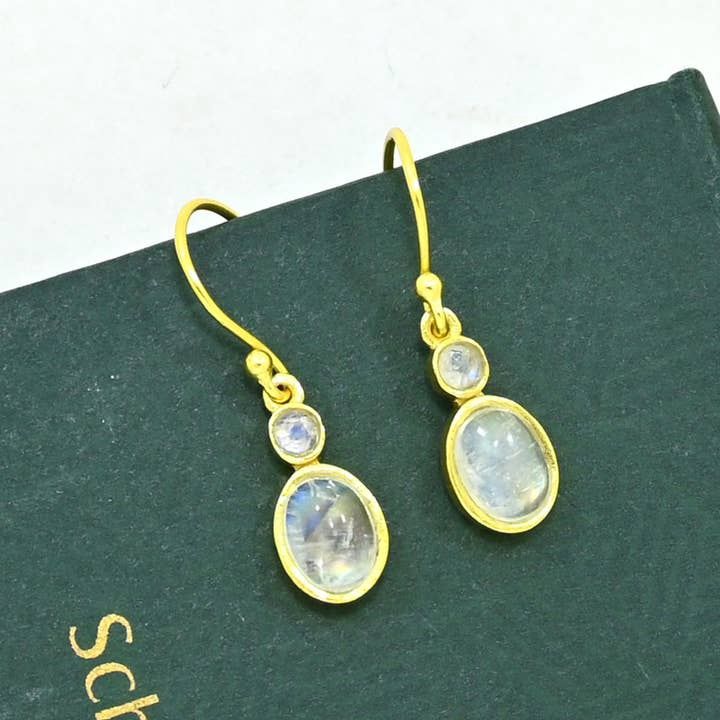 Dulcie Earring Gold Plated Silver - Rainbow Moonstone