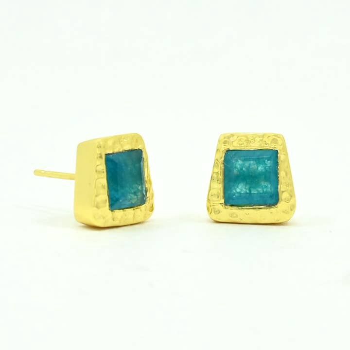 Aria Stud Earring Gold Plated - Neon Blue Jade