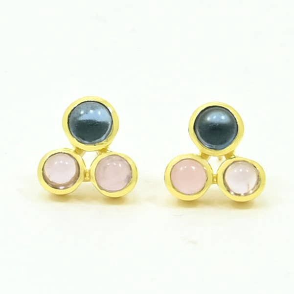 Ada Stud Earring Gold Plated - Blue Iolite &amp; Rose Quartz