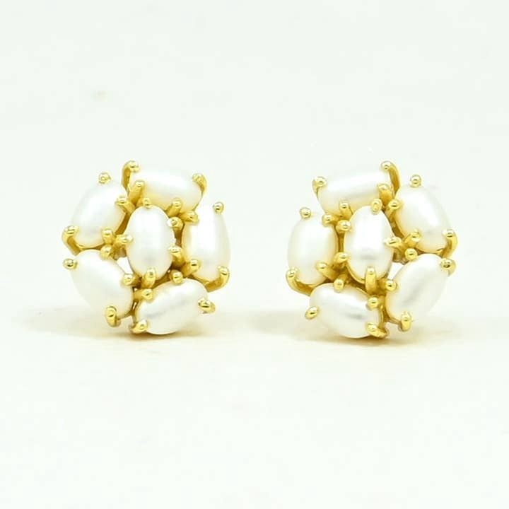 Briony Stud Earring Gold Plated - Natural Pearl