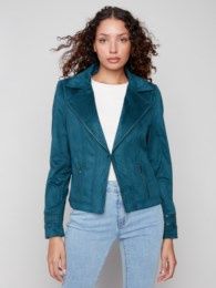 Faux Suede Jacket in Evergreen
