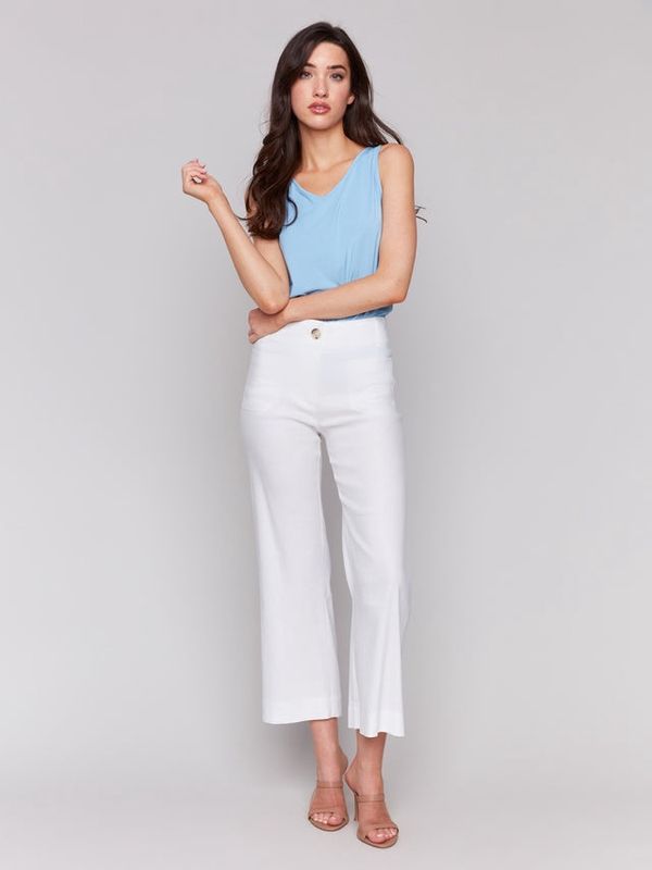 Cropped Linen Blend Pants, White