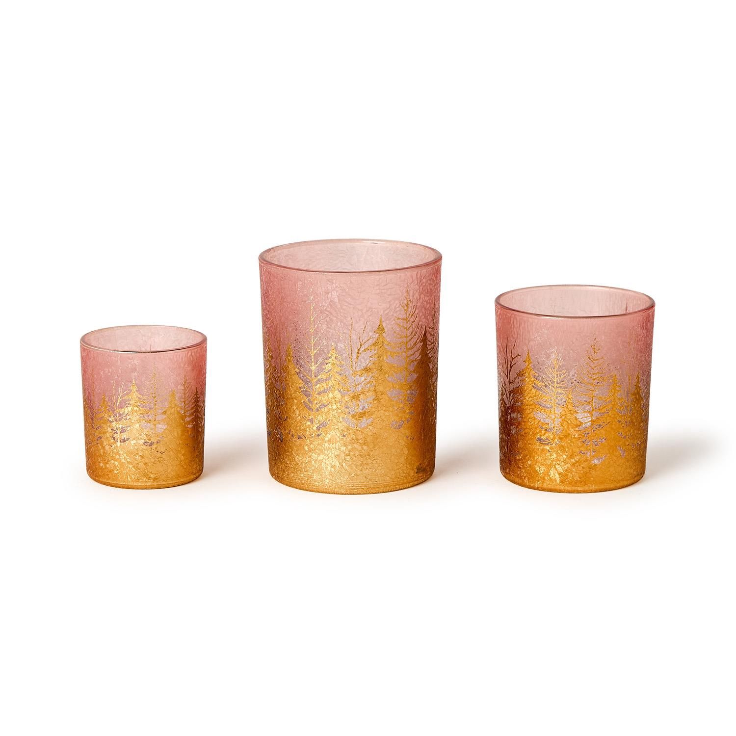 Gold Tree Glass Candle Holder, Color: Pink, Size: Small