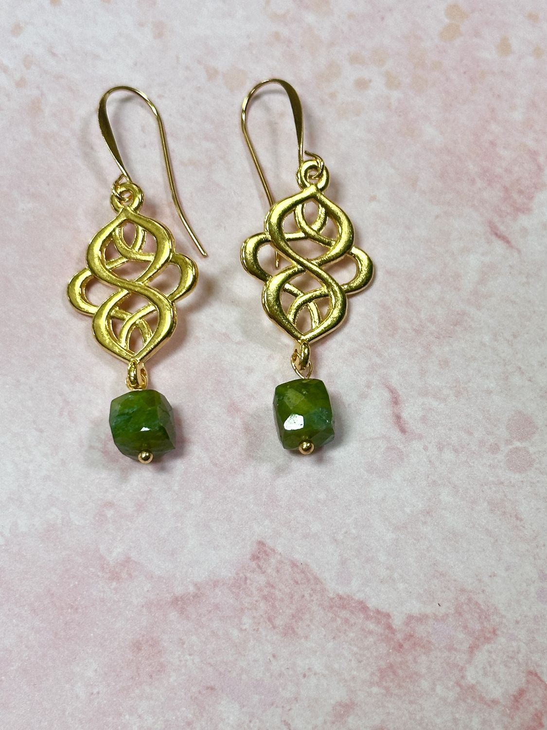 Phrenite and Gold Earrings