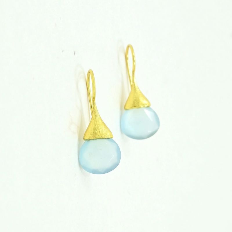 Boho Droplet Earrings Gold - Light Aquamarine Chalcedony