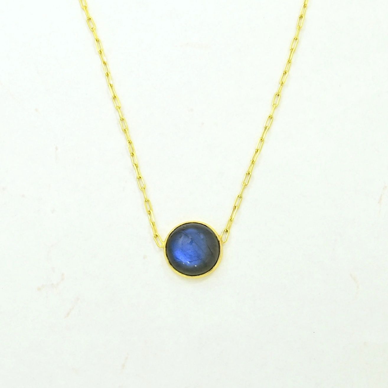 Round Gemstone Necklace Gold Plated - Labradorite