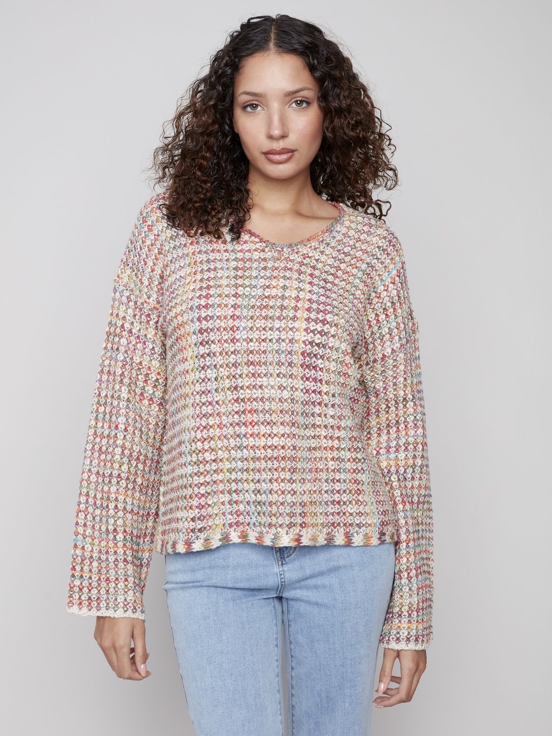 Novelty Yarn Crochet Multicolor Sweater