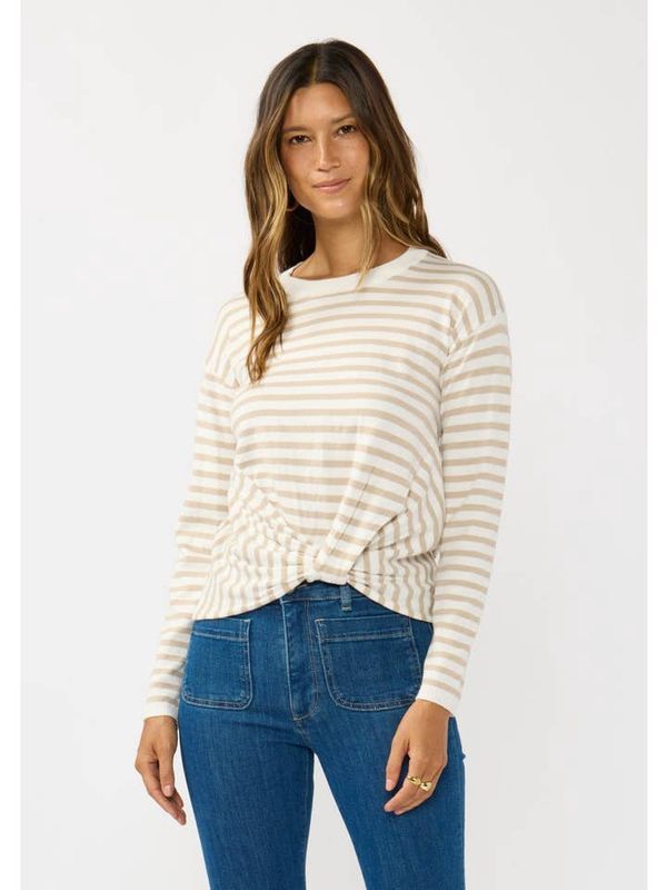 Horizontal Stripe Front Knot Pullover Sweater