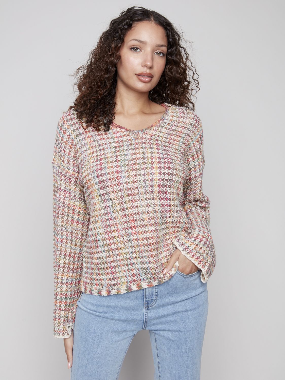 Novelty Yarn Crochet Multicolor Sweater