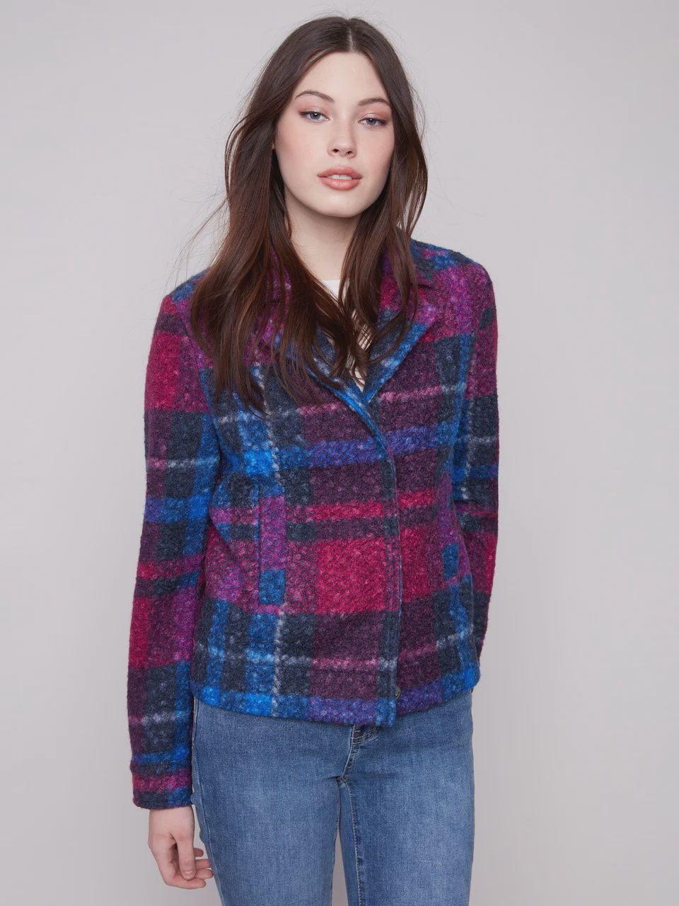Boucle Knit Plaid Multicolored Jacket