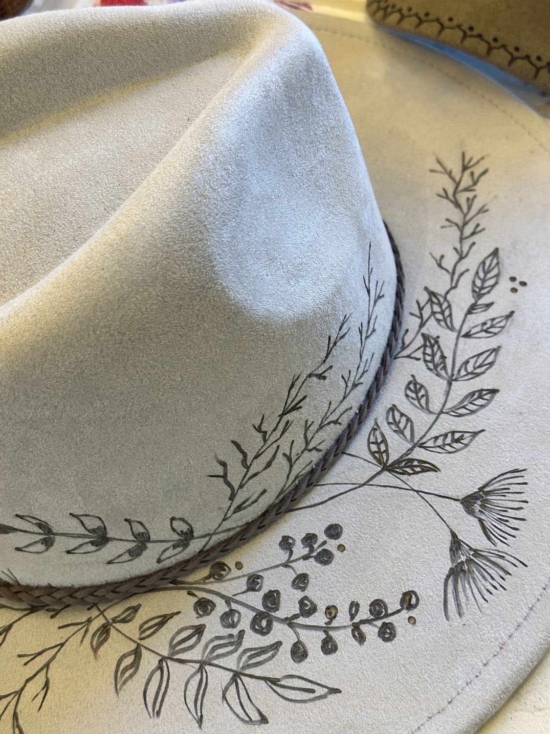Wide Brim Hand-Embellished Hats, Color: Light Grey