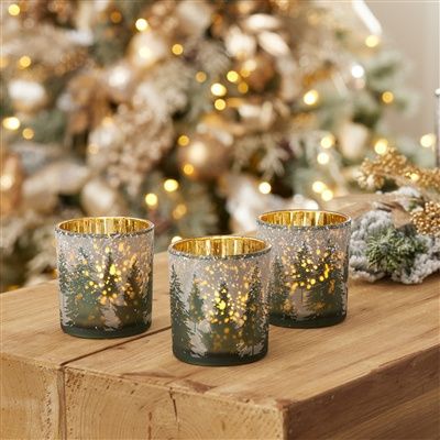 Votive Holder with Pine Tree 3&quot;