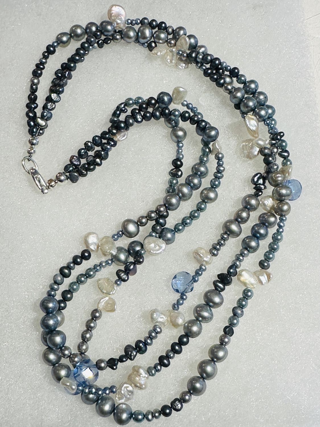 Blue Pearl Triple Strand Necklace