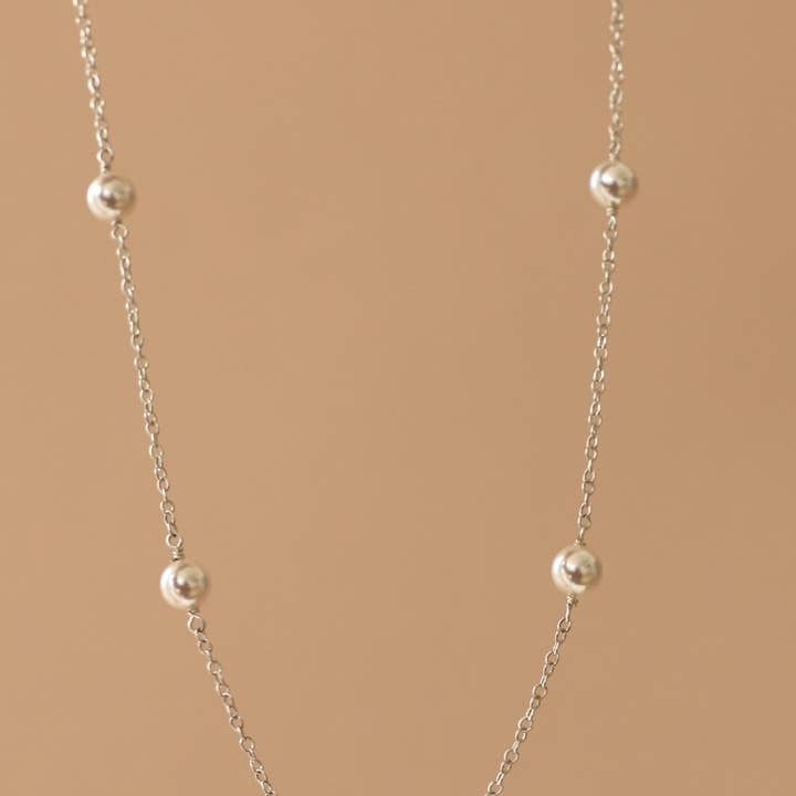 Silver Pearl Station Necklace