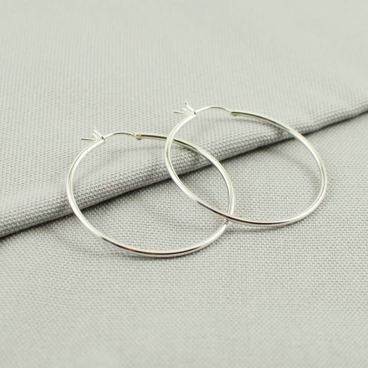 Classic Hinged Hoop Earrings Sterling Silver 1.5&quot;