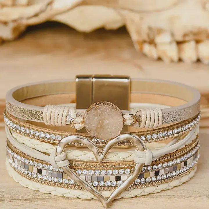 Bohemian Heart Rhinestone  Magnetic Buckle Bracelet