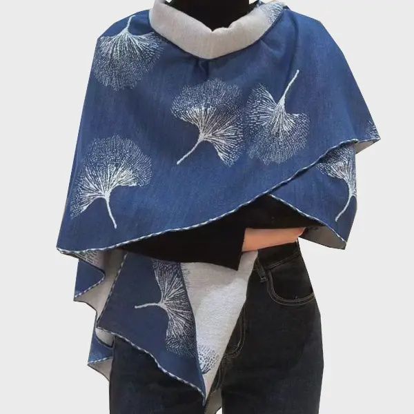 Blue and White Ginkgo Reversible Wrap