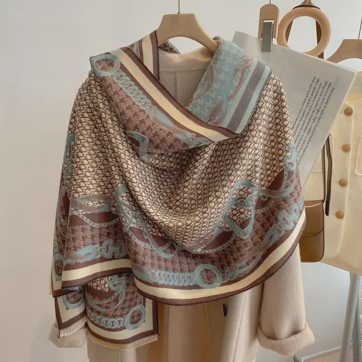 Equestrian Blue/Beige Reversible Wrap