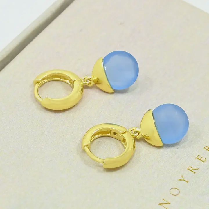 Annis Huggie Hoop Earring Gold Blue Chalcedony