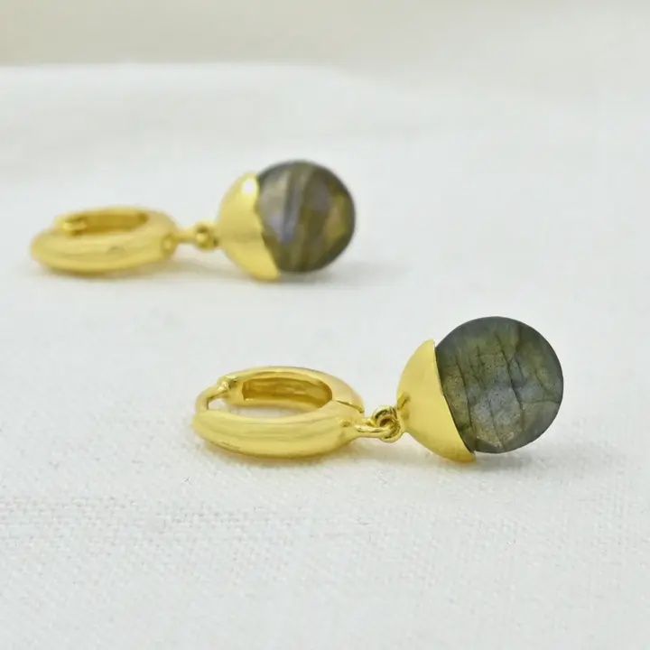 Annis Huggie Hoop Earring - Gold and Labradorite