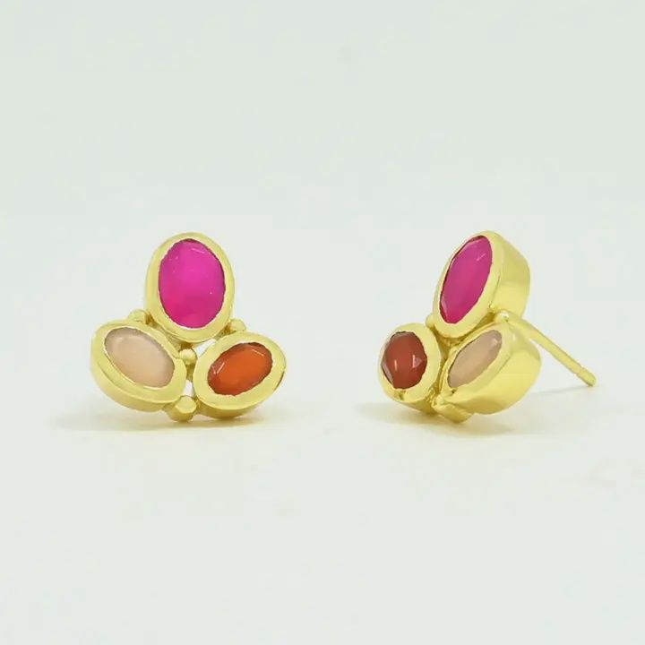 Cyra Stud Gold Plated Pink Fuschia &amp; Carnelian