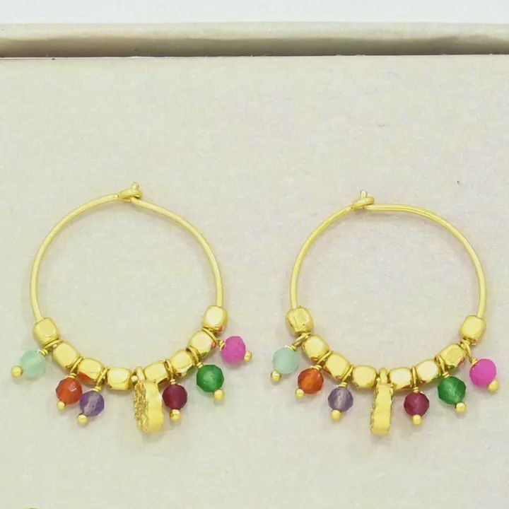 Hoop - Gold with Gemstone Beads