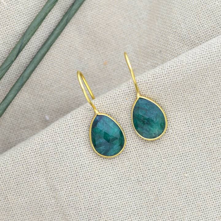 Teardrop Gemstone Earring - Green Sillimanite