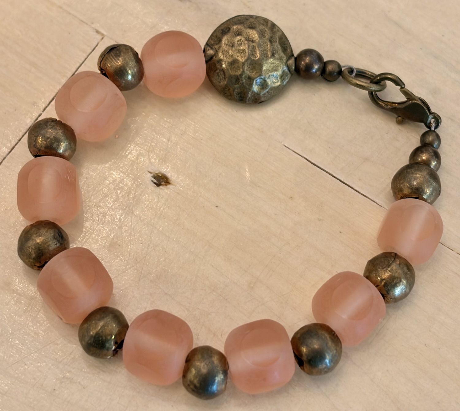 Frosted Glass &amp; Brass Bracelet