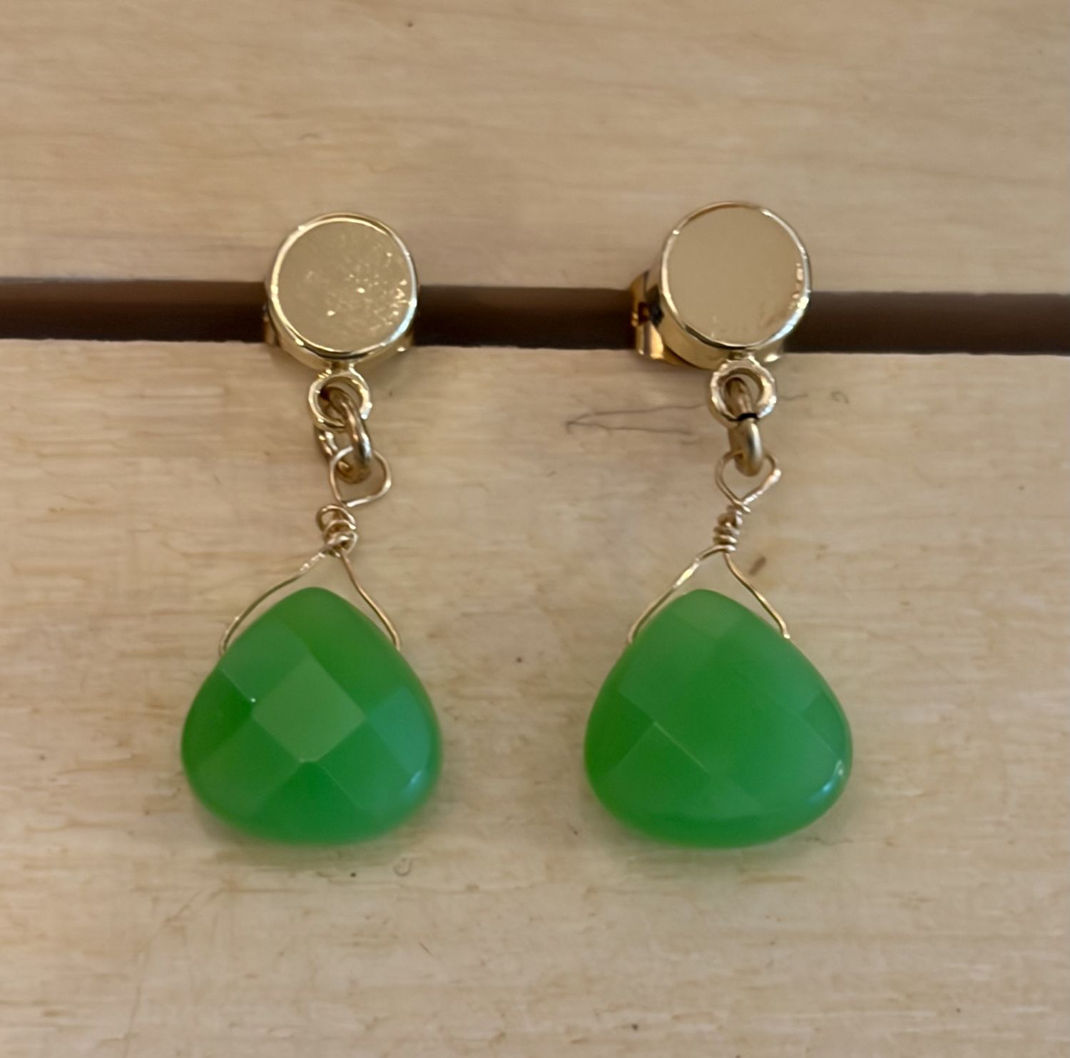 Green Crystal Earrings on gold post