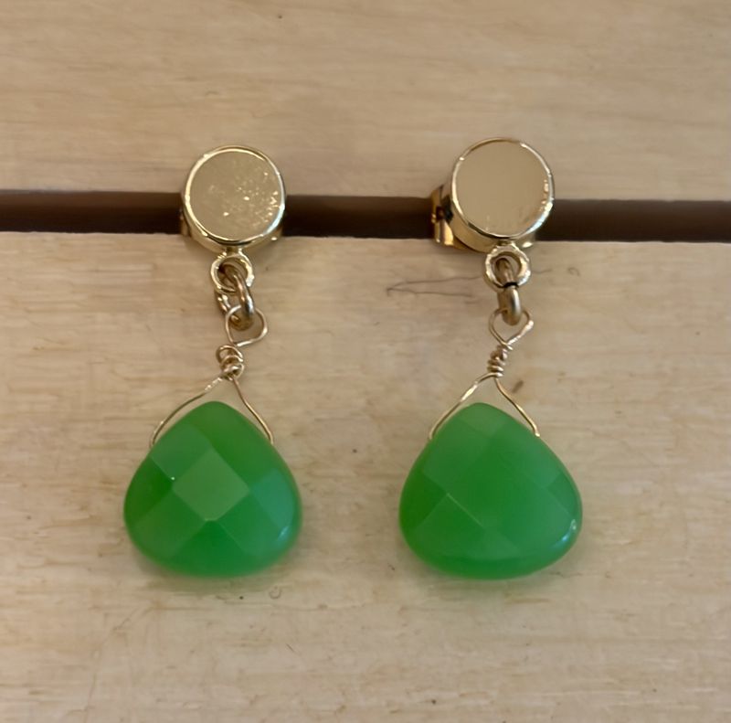 Green Crystal Earrings on gold post