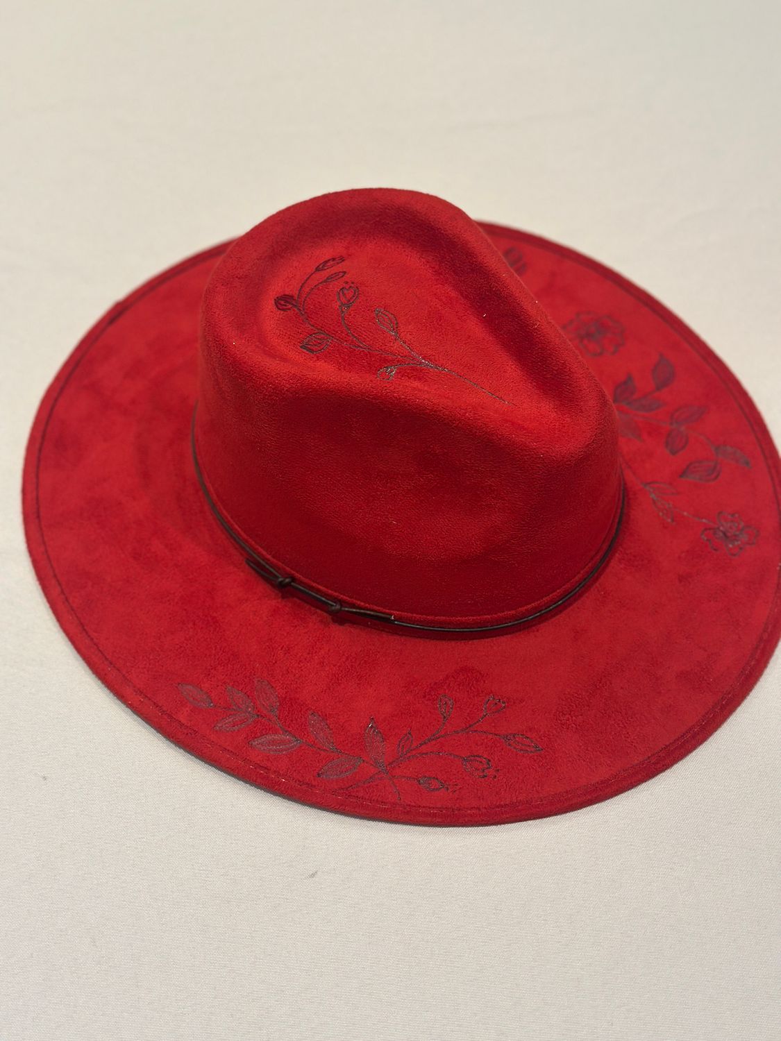 Hand-Embellished Hats, Color: Red Flat Brim Rancher