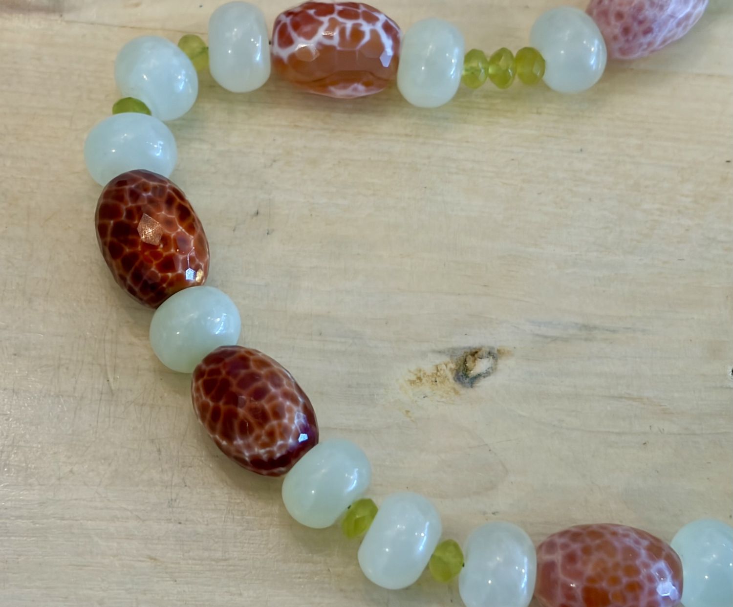 Fire Agate Necklace with Sterling Silver and Peridot Hook Clasp 17"