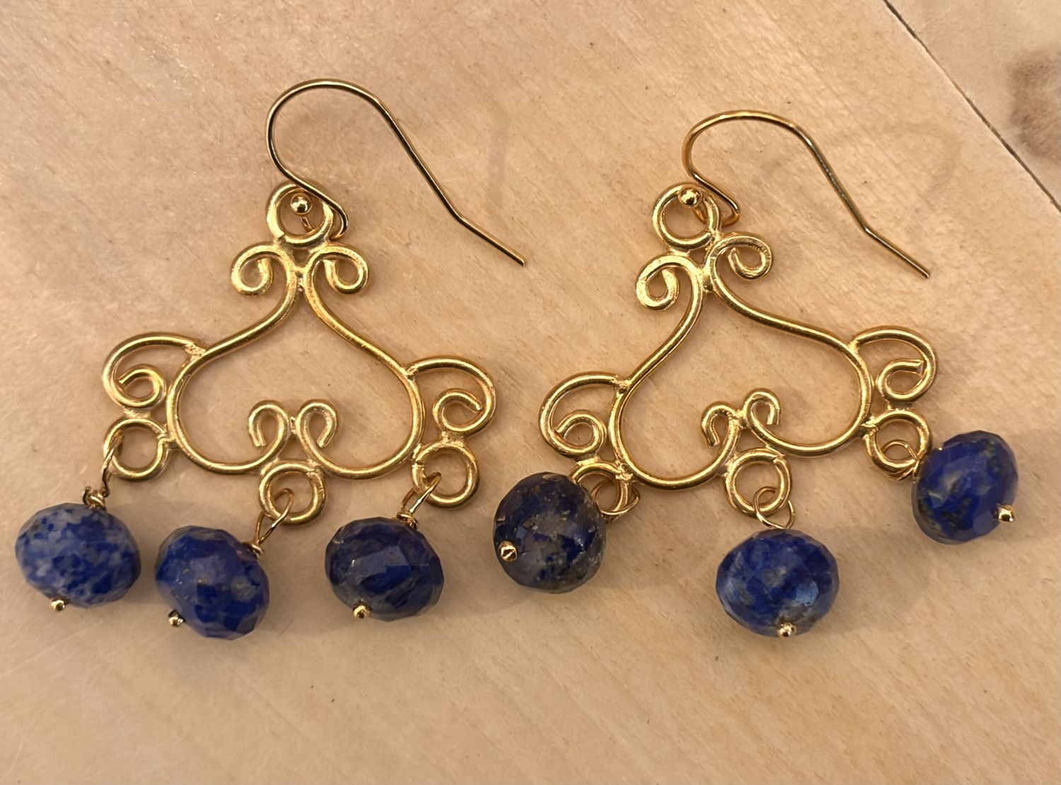 Lapis Rondelle on Gold Plate Chandelier Earrings