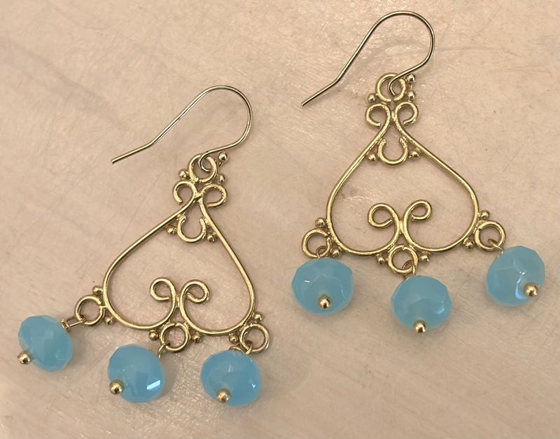 Faceted Blue Chalcedony Earrings on gold fill Chandelier