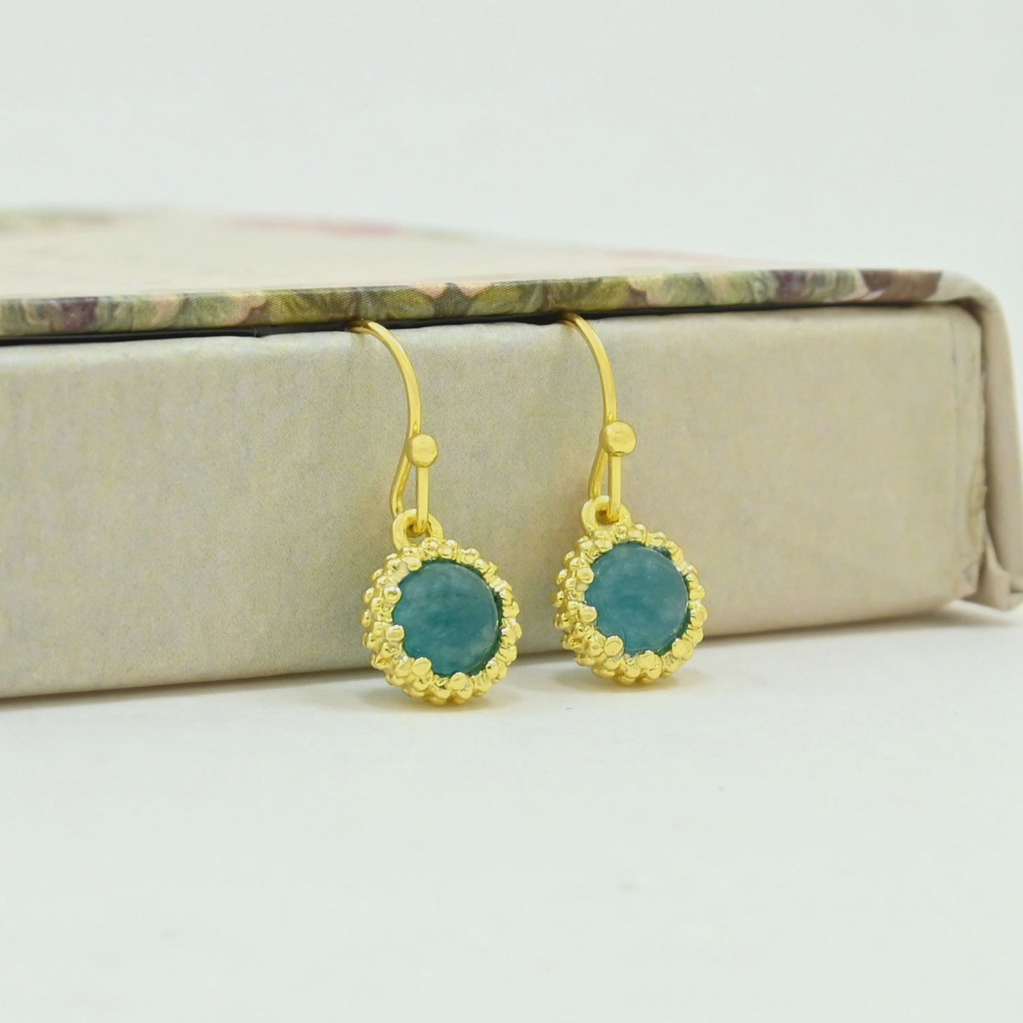 Neon Blue Jade Earring Gold Plated