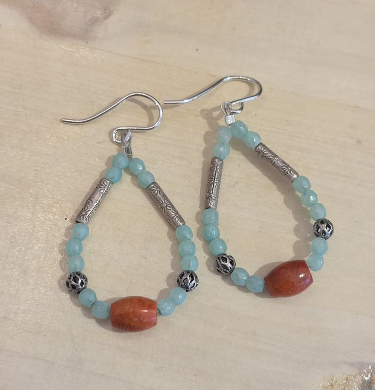 Turquoise Colored Beads &amp; Coral earrings