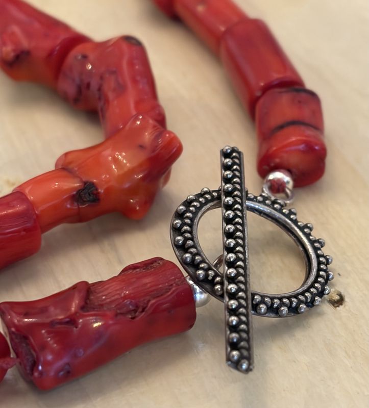 Red Coral Necklace with  Hill Tribe Silver Toggle Clasp
