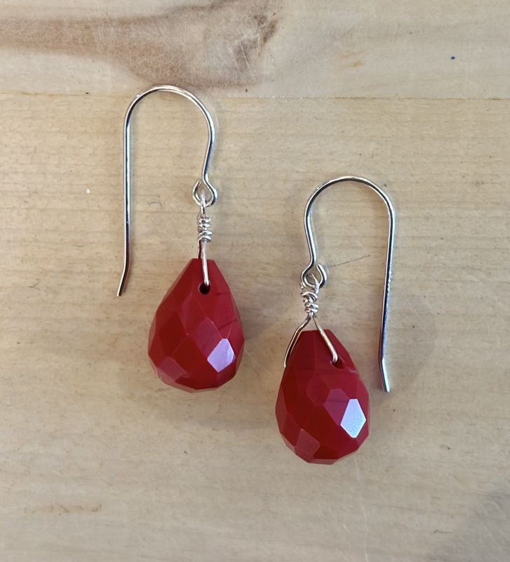 Faceted Red Teardrop Earrings with Sterling Silver