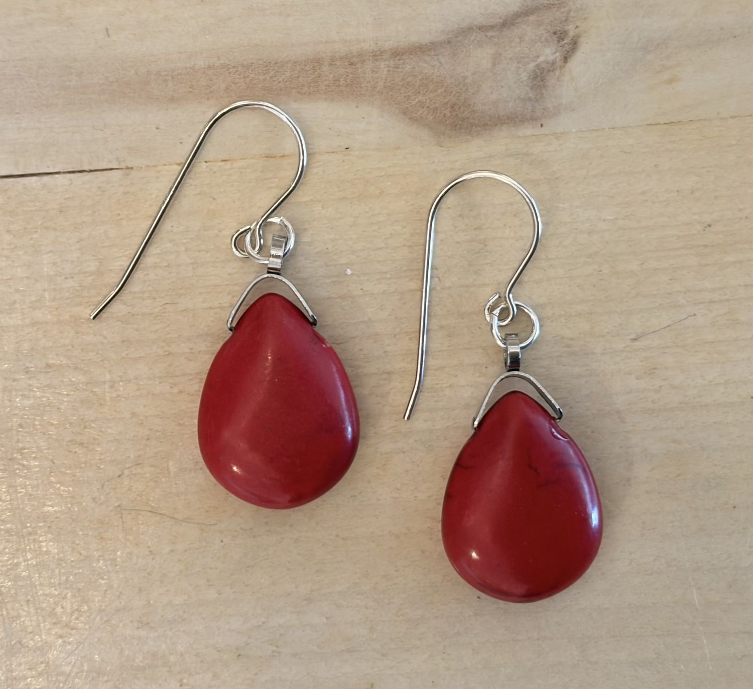 Red Teardrop earrings with Sterling Silver Hooks