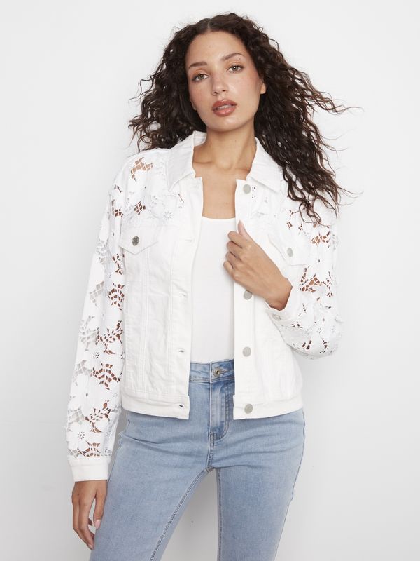 White Twill Jacket with Floral Cutouts
