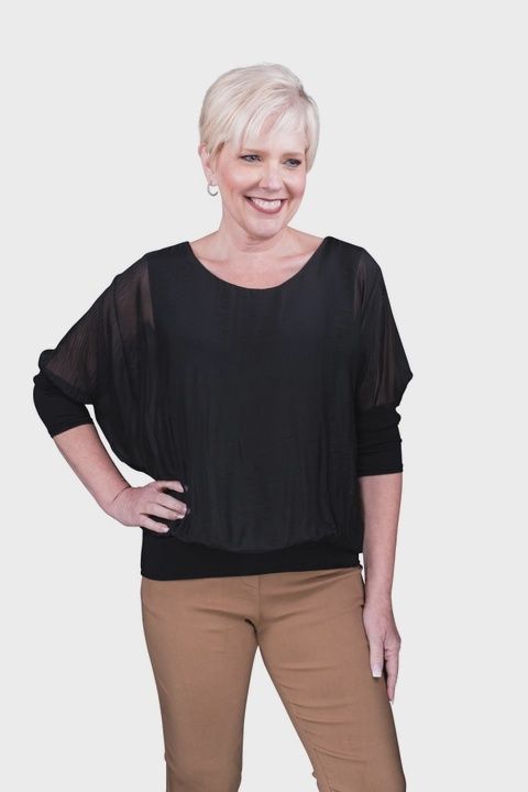 Silk Banded Blouse, Color: Black