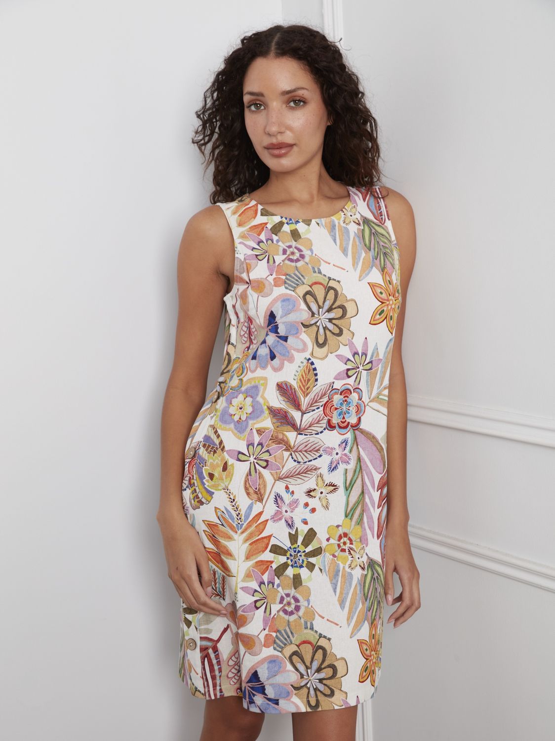 Printed Sleeveless Linen Blend Dress - Maui