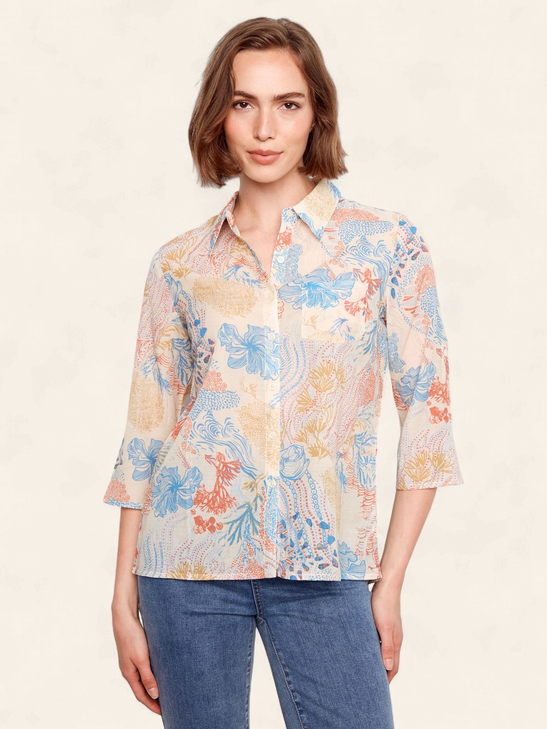 Printed Cotton Blend Button-Up Shirt - Coraline