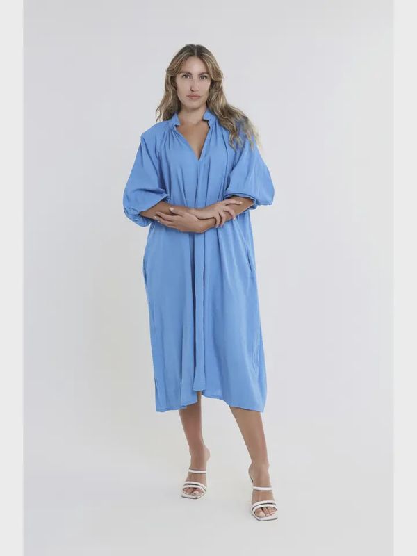 Blouson Sleeve Linen Dress