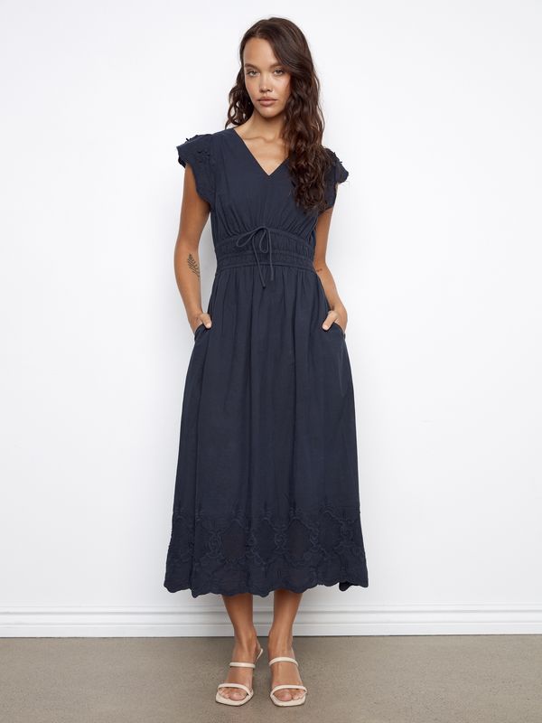 V-Neck Elastic Waist Dress &amp; Ruffle Cap Sleeve