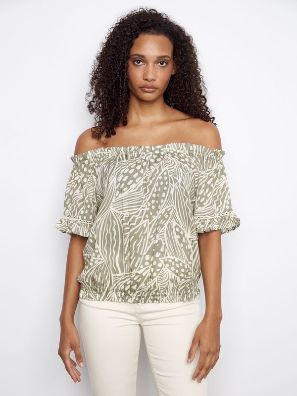 Printed Short Sleeve Off Shoulder Blouse
