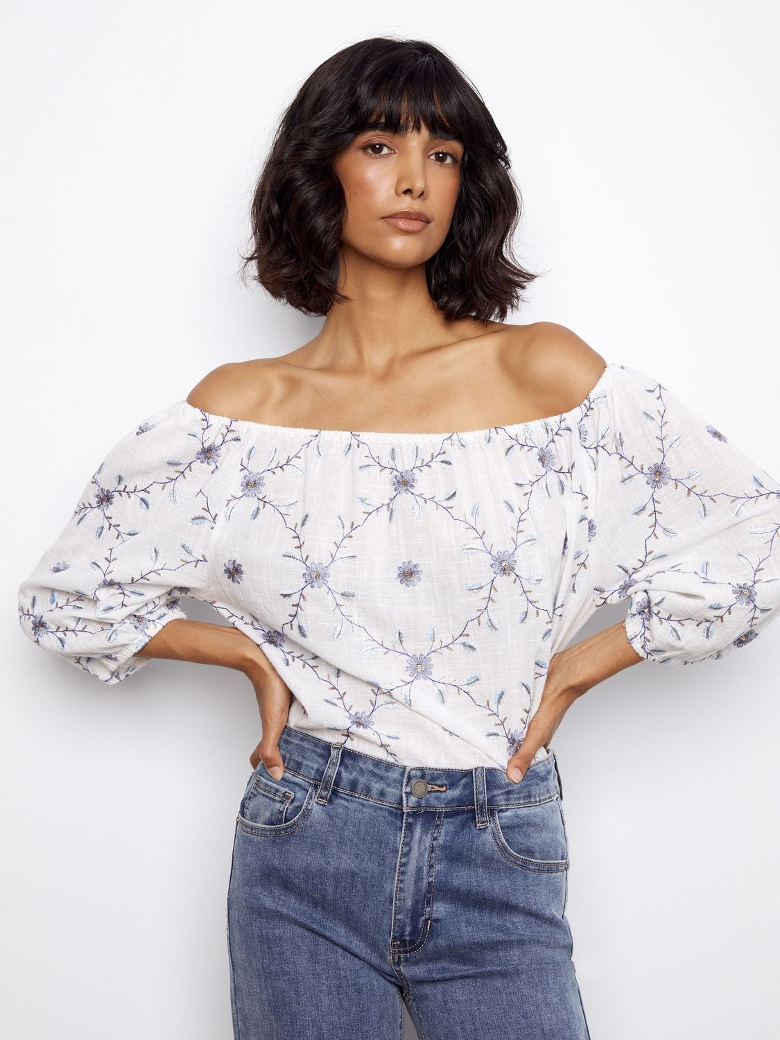 Embroidered Cotten Off Shoulder Blouse