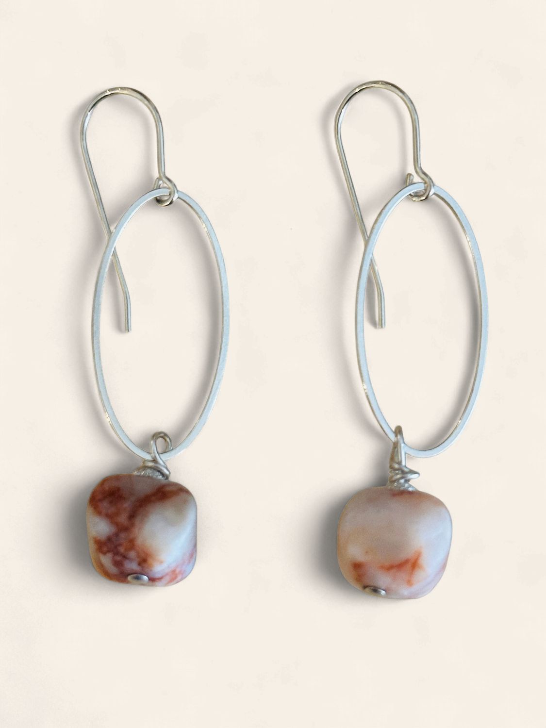 Pink Warbled Onyx Earrings with Silver Ear Wire