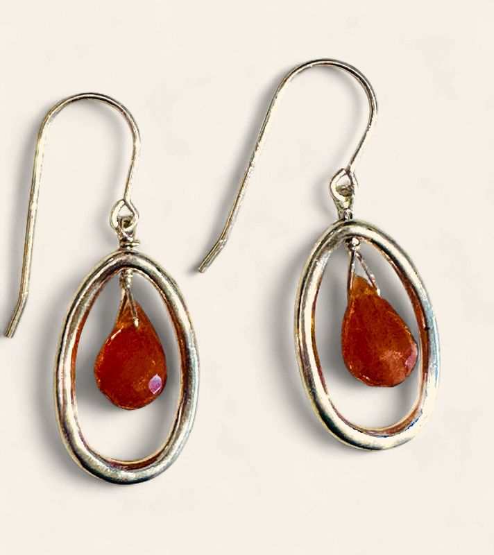 Carnelian Briolette Earrings with Silver Earwire