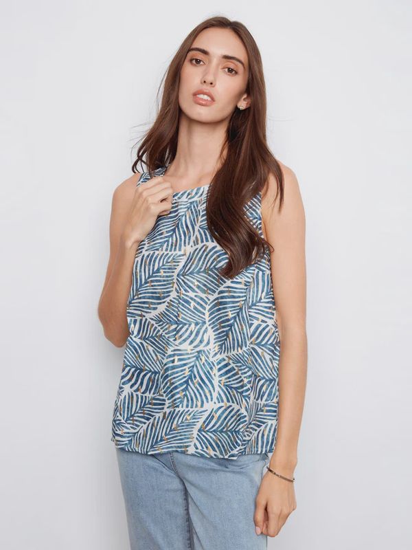Printed Sleeveless Blouse with Back Keyhole